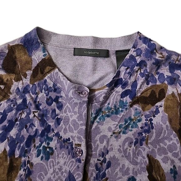 Vtg Liz Claiborne juniors sweater size M Floral Button Up Lightweight Cardigan - Picture 2 of 9